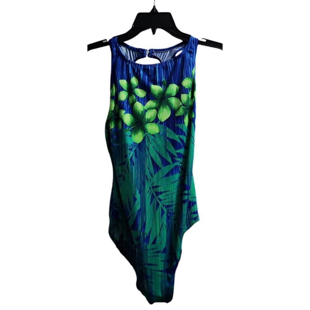 Beach Cabana Tropical Floral One-Piece Swimsuit Cutout Back Size L‎